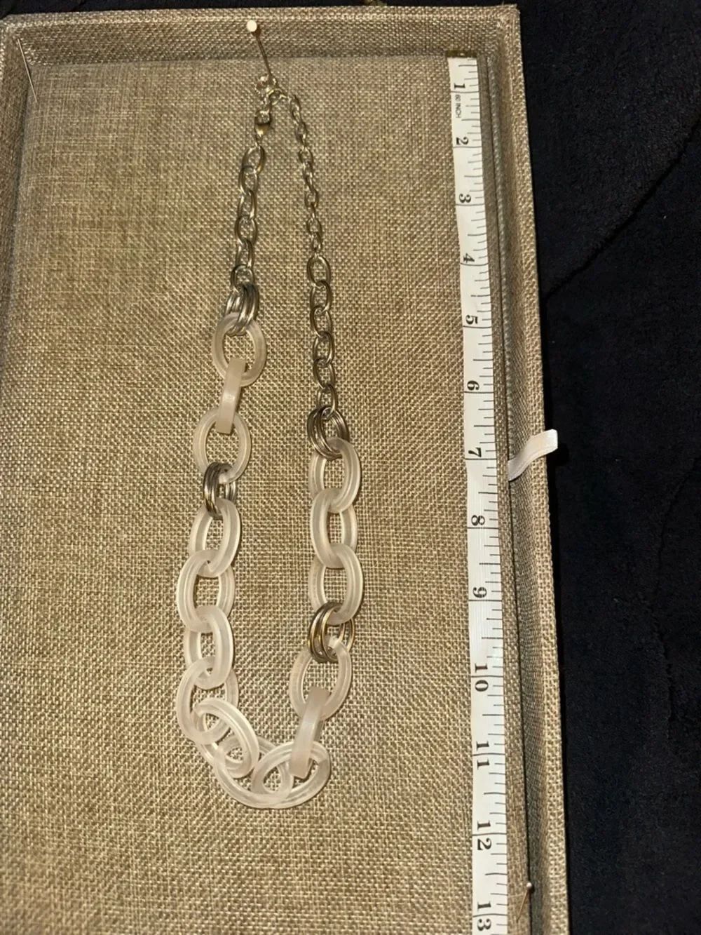 Silver Chain Necklace with Frosted White Link Accents - Women Jewelry